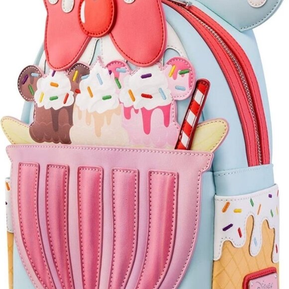 VERY RARE Disney Loungefly Minnie Mouse Sweet Treats Ice Cream Mini Backpack NWT - Picture 4 of 15
